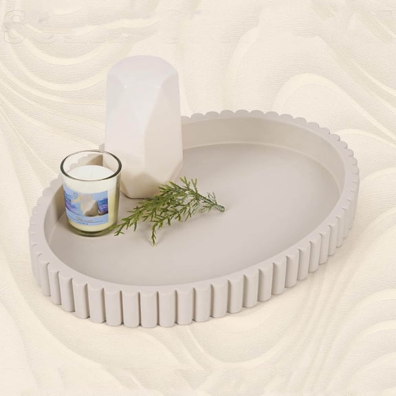 Oval Tray for Coffee Table Decor, Concrete Coffee Table Tray, Table Centerpieces Decorative Trays for Home Decor, Modern Decorative Trays, Centerpiece Trays, Gray