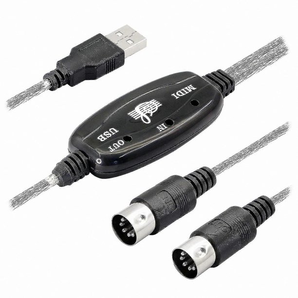 USB MIDI Cable Adapter with LED Indicator, Type A Male to 5-Pin DIN In-Out Interface for Music Devices