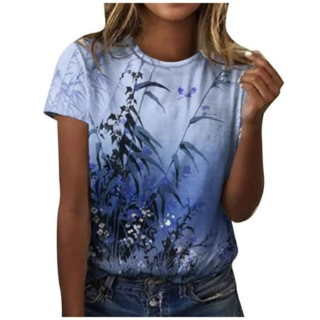 

Womens T Shirt Plus Size Short Sleeve Crew Neck Tee Butterfly Graphic Blouse Shirt Womens Scrub Tops