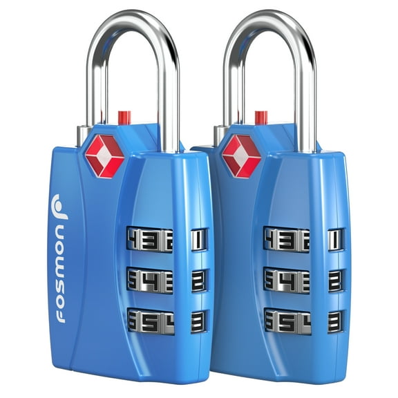 TSA Approved Luggage Locks, Fosmon 2 Pack 3 Digit Combination for Travel Bag, Suit Case, Lockers, Gym, Bike Locks - Blue
