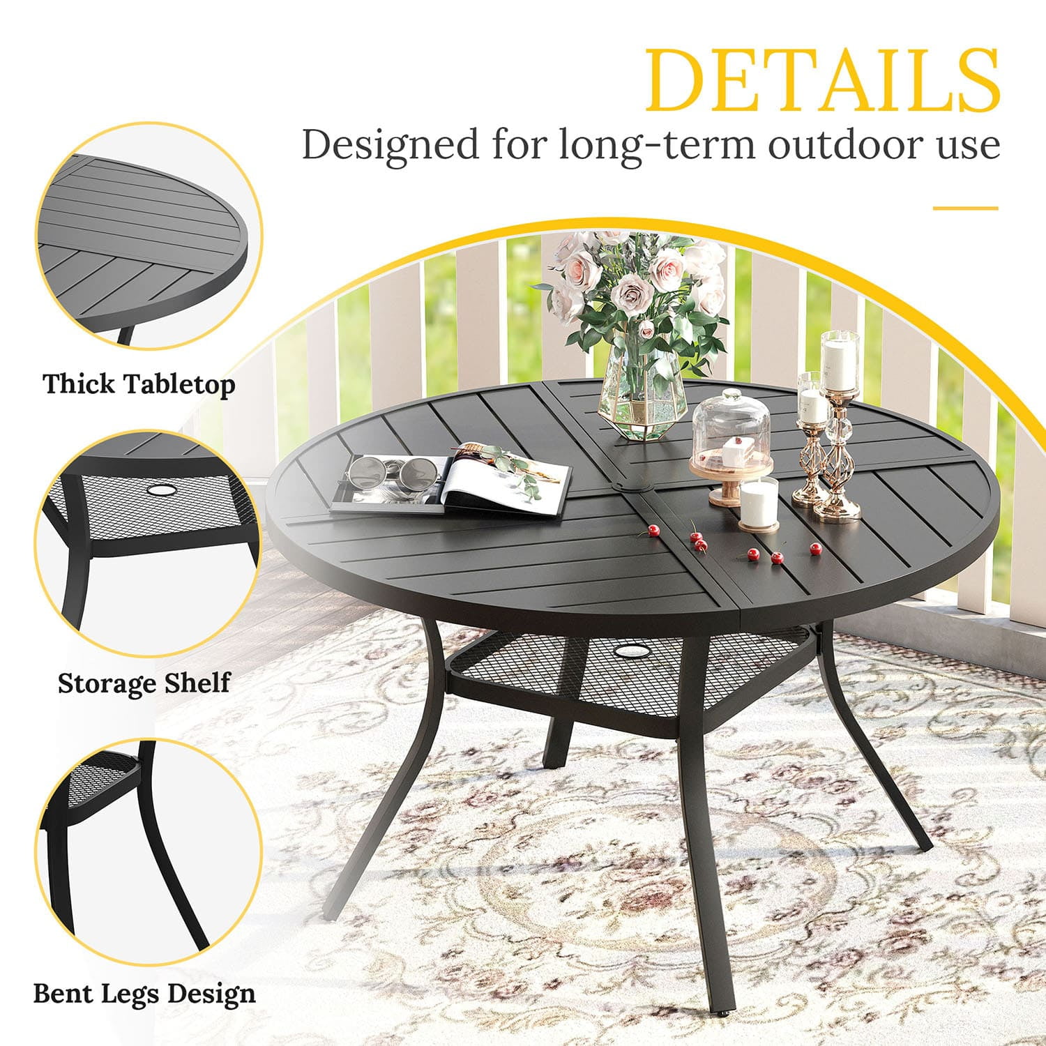 Vicllax 5-Piece Round Outdoor Patio Dining Furniture Set Table and Chair Metal Frame for Porch Deck