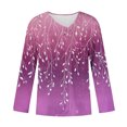 thumbnail image 3 of Uootdi Tops for Women Asymmetrical Lapel V Neck 3/4 Sleeve Side Button Front Gradient Willow Leaf All Over Print Soft Woven Vacation Tops for Women Loose Fit Coastal Holiday Airy Womens Tees, 3 of 5