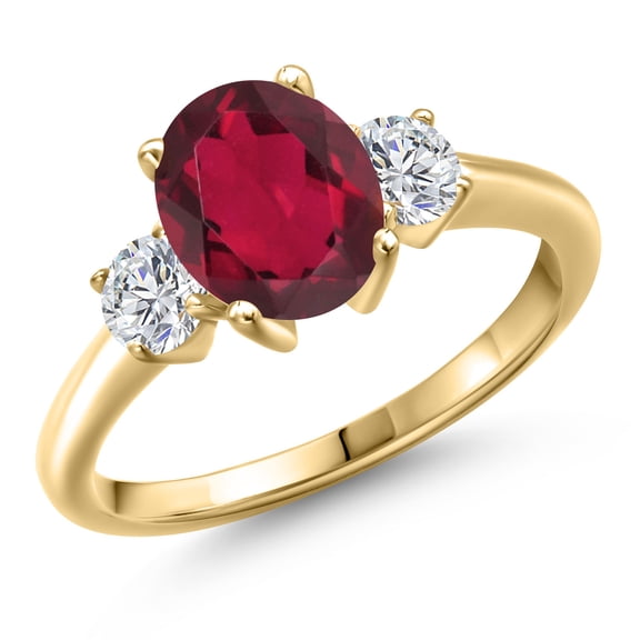 Gem Stone King 10K Yellow Gold Ruby Red Mystic Quartz and Lab Grown Diamond Engagement Ring for Women | 2.34 Cttw | Oval 9X7MM | Gemstone Birthstone | Size 5