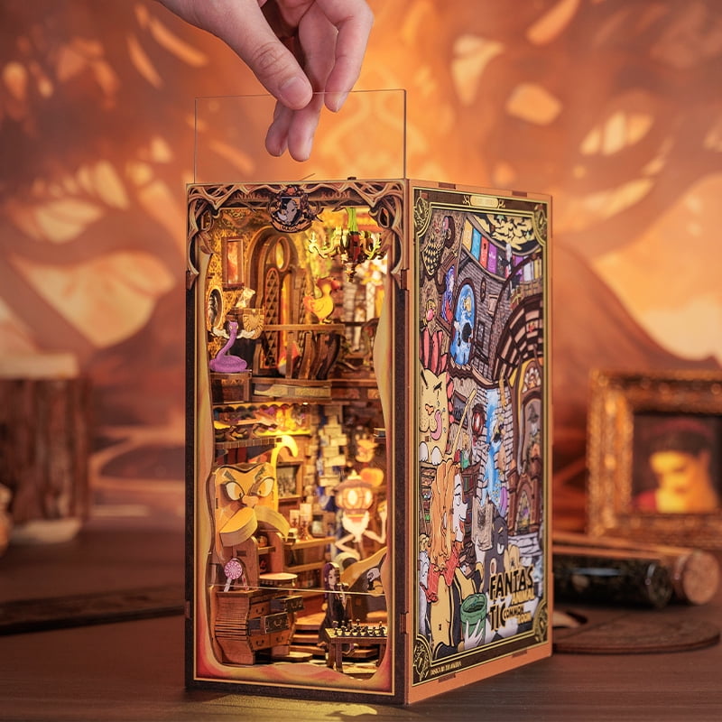 Tradeopia Puzzle en bois 3D – Kit DIY Bibliothèque enchantée avec animaux fantastiques