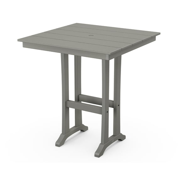 POLYWOOD Farmhouse Trestle Collection 37" Square Table with Umbrella Hole, Slate Grey