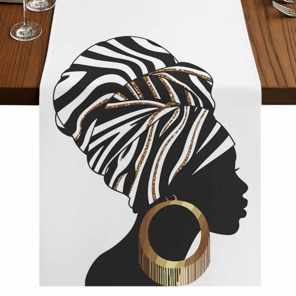 Africans 72 Inch Table Runner, Modern Abstract Ethnic Women Farmhouse Dresser Scarf Cotton & Linen Tablerunner for Dining/Kitchen Island/Holiday Party Décor 13" x 72"