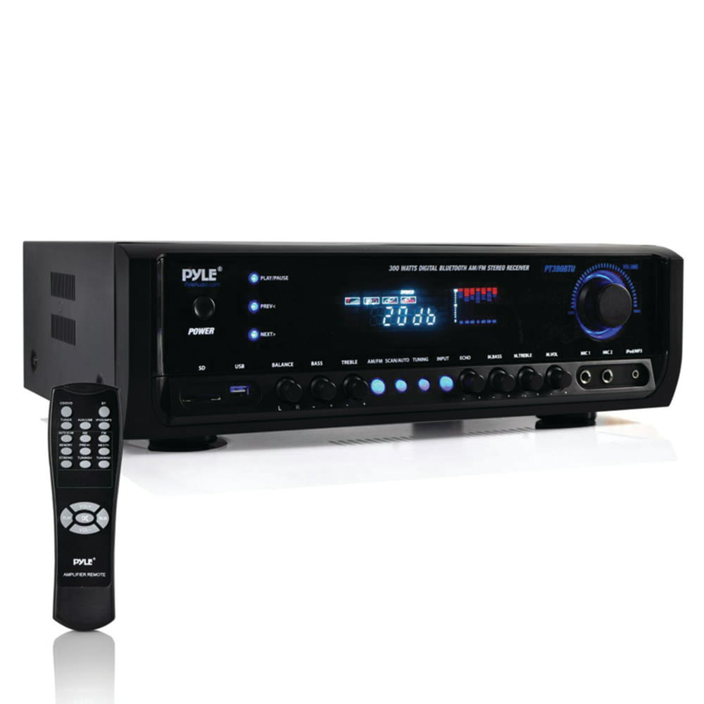 Pyle PT390BTU - Digital Home Theater Bluetooth Stereo Receiver, Aux (3.5mm) Input, MP3/USB/SD/AM/FM Radio, (2) Mic Inputs (300 Watt)