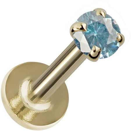 - 2mm Blue Zircon 14K Yellow Gold Prong Set Labret