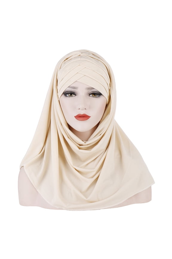 Turbans for Women India Hat Muslim Ruffle Cancer Chemo Beanie Turban Wrap Cap scarf Shawl Summer Hats Beige