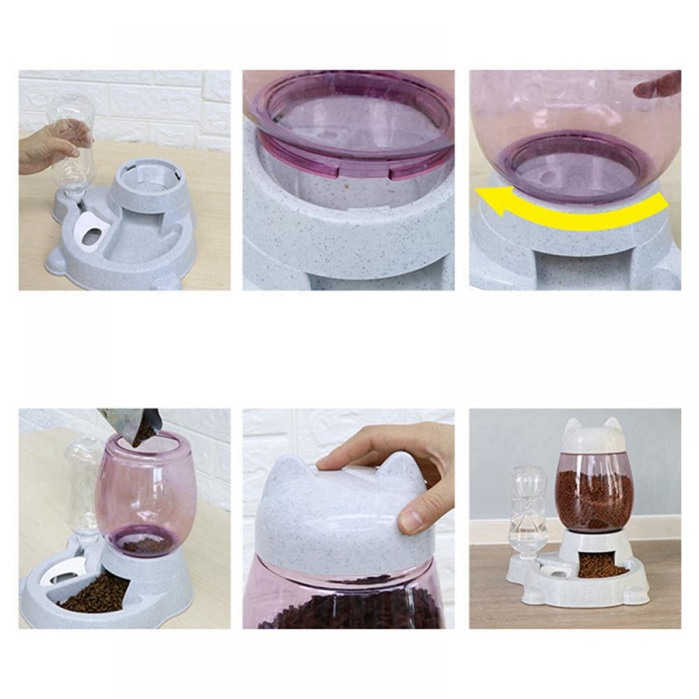 Cat Feeder Automatic Dispenser Cat Food Bowl Pet Drinker，Cat Feeder, Automatic Water Dispenser, Pet Water Dispenser, Replenish Pet Food Automatic Gravity Bottle Bowl Dish Stand