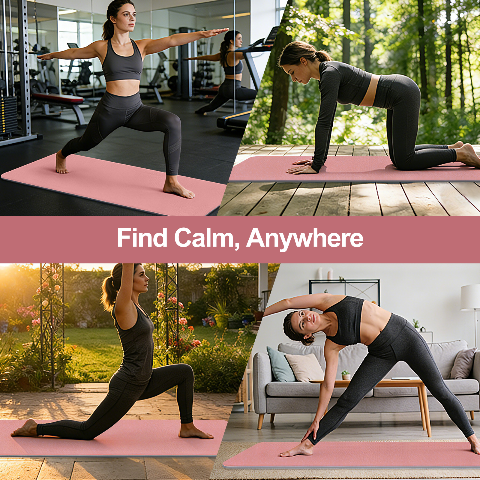 Cshidworld Yoga Mat, 6mm Thick Eco-Friendly TPE Exercise Mat with Carrying Strap and Storage Bag, Non-Slip Workout Mat for Yoga, Gym and Floor Exercises, 72" x 24"