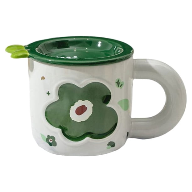 Toystoory Taza de cerámica con tapa para café y agua, bonitas tazas con diseño de flores, recipiente para desayuno, asa para taza, suministros Juegos de servir café y té Verde