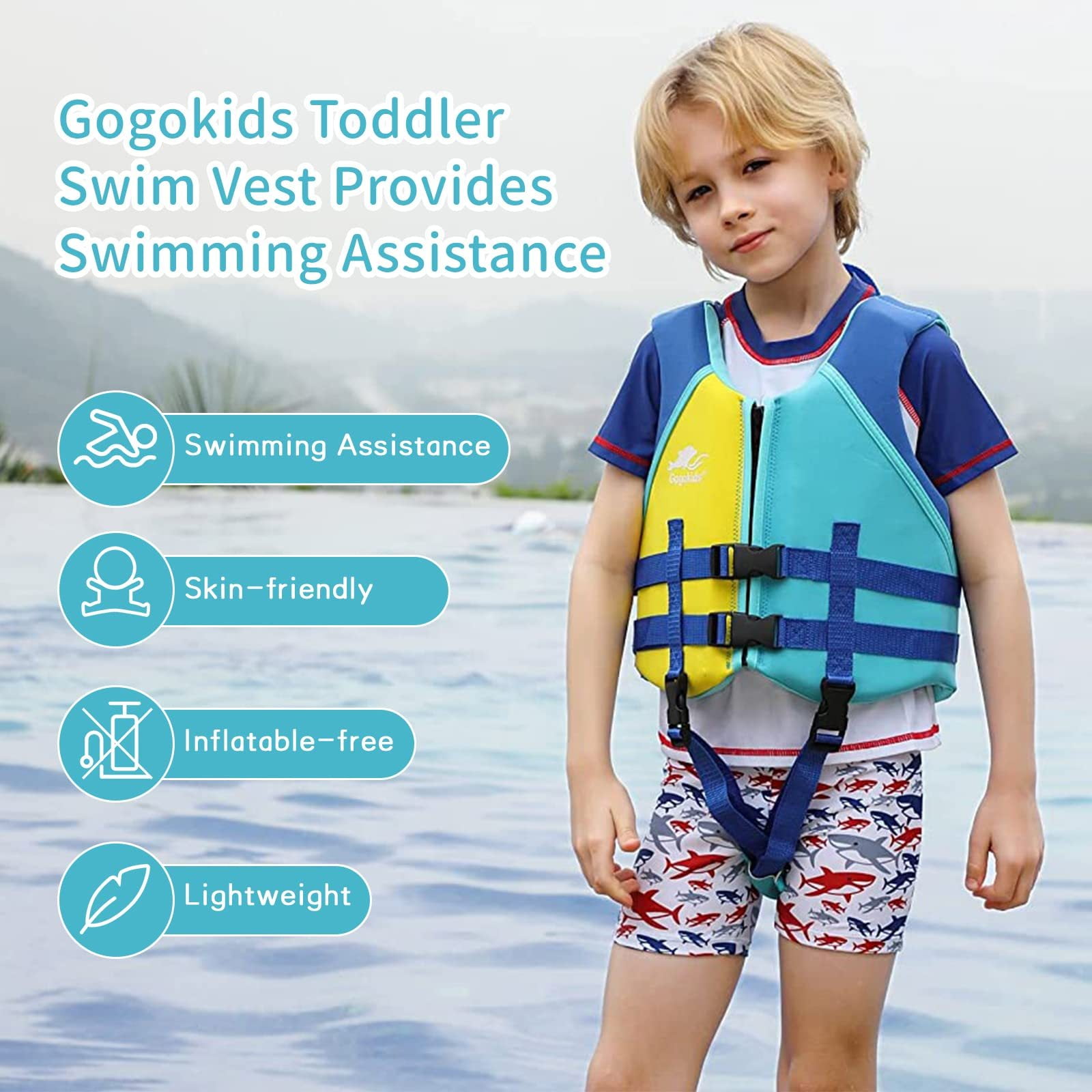 Gogokids Kids Swim Vest Life jackets for Toddler,Buoyancy Float Swim Learning Training Swimwear Vest Suitable for Boys and Girls 33-77 lbs/1-9 Years