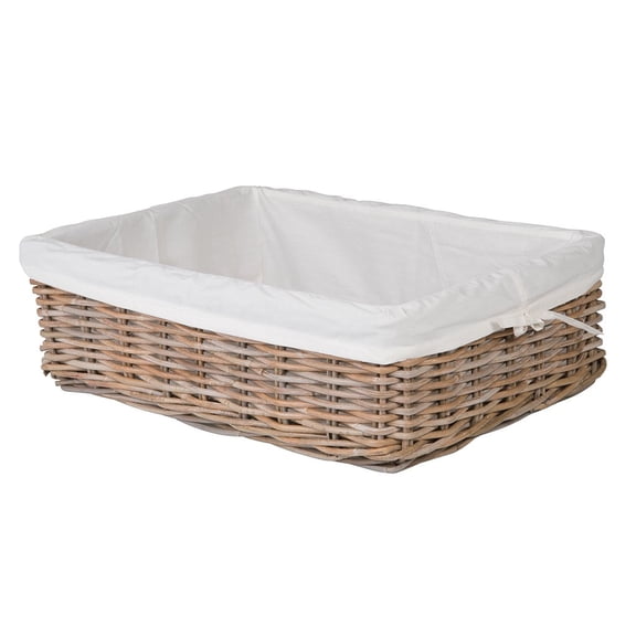 Kouboo Rattan, Decorative Storage Basket, Handwoven-Inspired, Organizer, Shelf Removable Liner, Bedroom Nursery Livingroom, Gray-Brown, Large