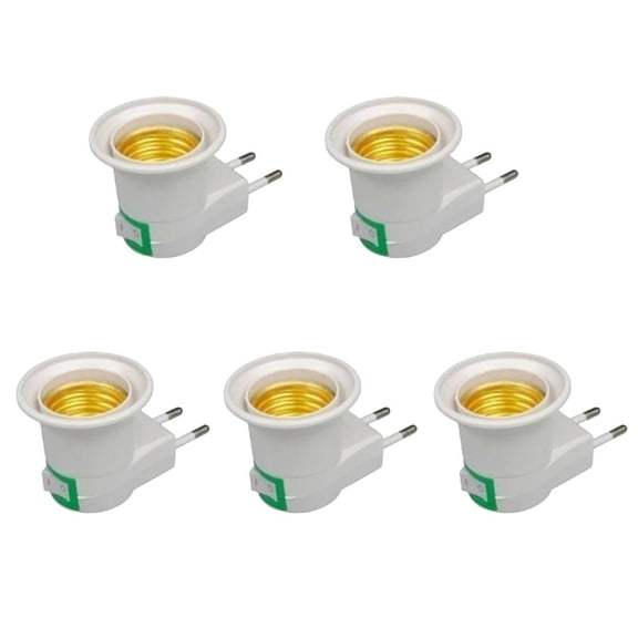 5 Pack E27 EU Plug Lamp Socket Adapter with On/Off Switch, Plastic Screw Bulb Holder for LED/Incandescent Lamps