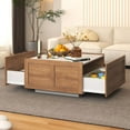 thumbnail image 6 of Farmhouse Coffee Table with 2 Storage Drawers for Living Room Square Center Middle Table Modern Cocktail Table Contemporary Mid Century Wood Home Office Waiting Room (White Brown), 6 of 8