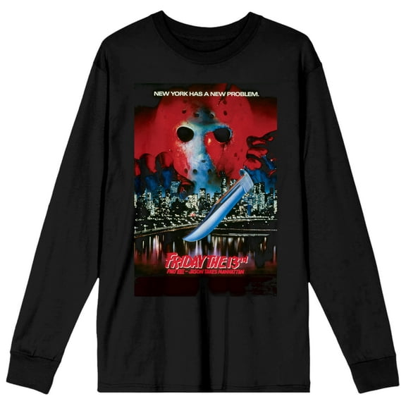 Friday the 13th Jason Voorhees New York City Men's Black Long Sleeve Tee-M