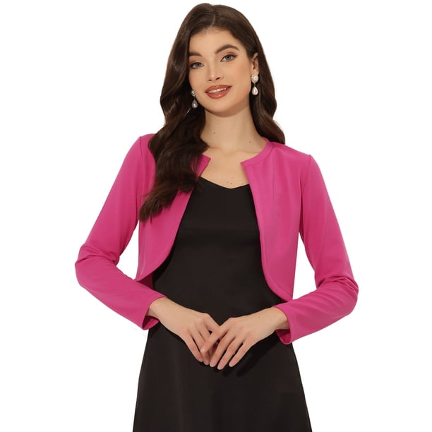 Cárdigan Crop Top Dobladillo Curvo Frente Abierto Bolero Encogimiento Hombros De Otoño Invierno Para Mujer Fucsia XL