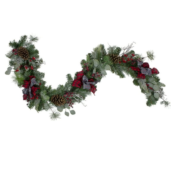 Northlight 6' x 12" Dual Plaid Berries and Pinecones Artificial Christmas Garland - Unlit