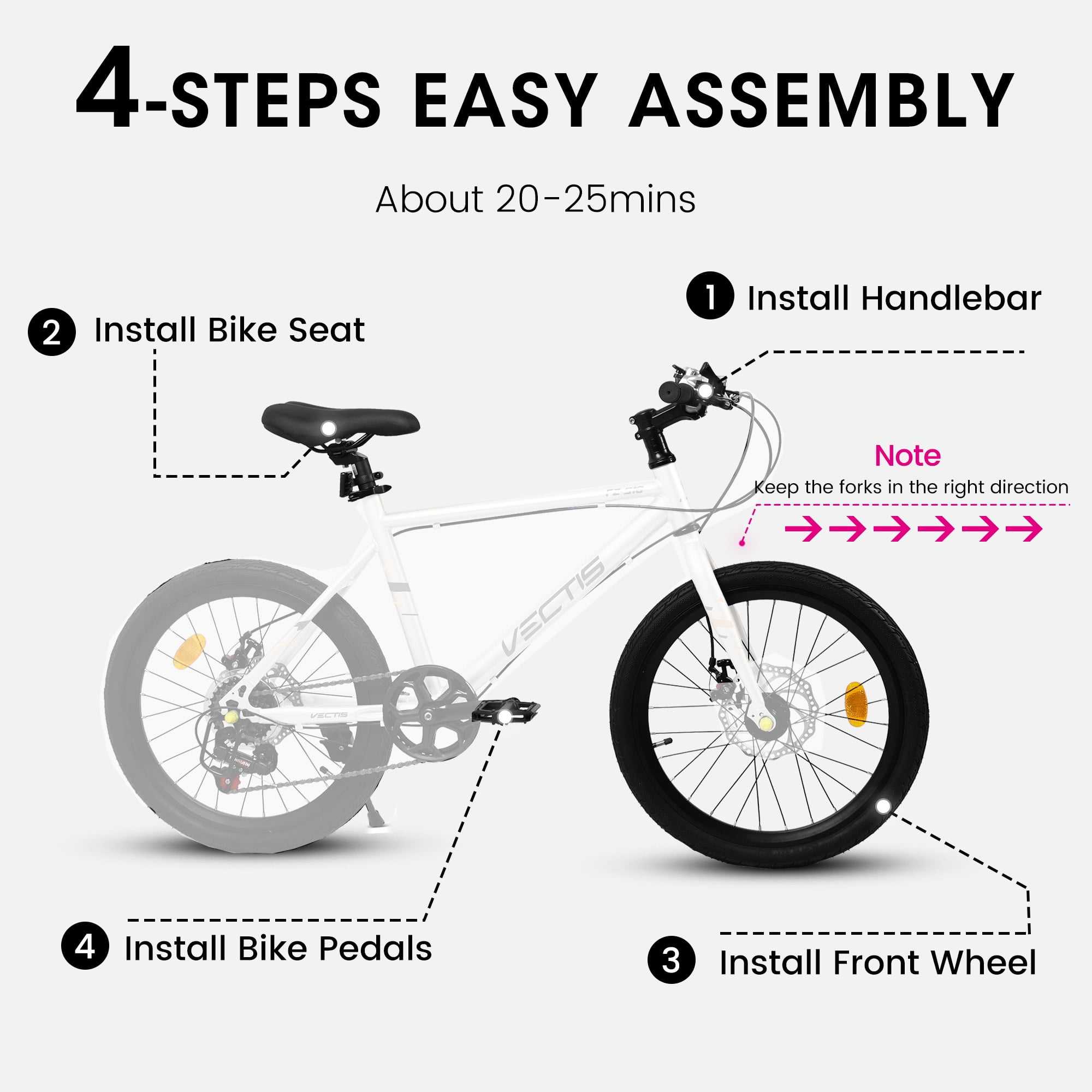 Aukfa 20" Kids Bike for Boys Girls,7-Speed Steel Frame,Dual Disc Brakes,White