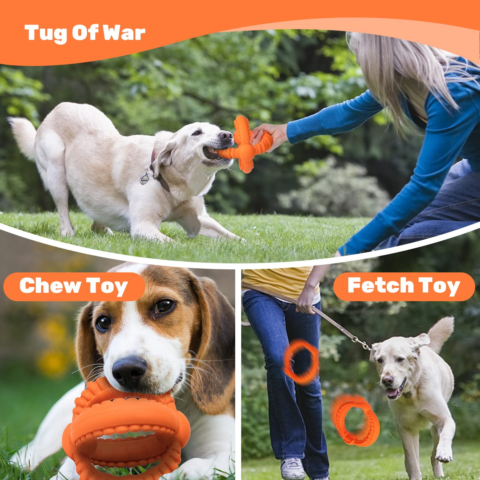 Interactive Dog Toys Detachable Dog Tug of War Toy with 2 Rings Natural Rubber Dog Chew Toys Suitable for Large Dogs for Teeth Cleaning Toy
