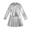 thumbnail image 2 of YONGHS Kids Girls Shinny Metallic Ice Skating Dress Long Sleeve Leotard Dancewear Silver 14, 2 of 7
