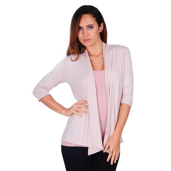 Simply Ravishing Women's Basic 3/4 Sleeve Hip Length Open Drape Cardigan, 1X, Khaki