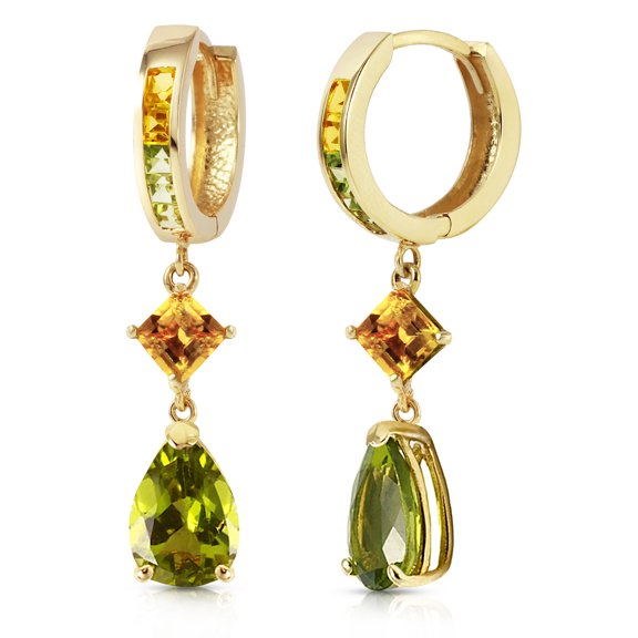 Galaxy Gold 14K Yellow Gold 5.15 Carat Natural Peridot and Citrine Huggie Earrings - August Birthstone - Abundance & Joy - Fine Jewelry for Women