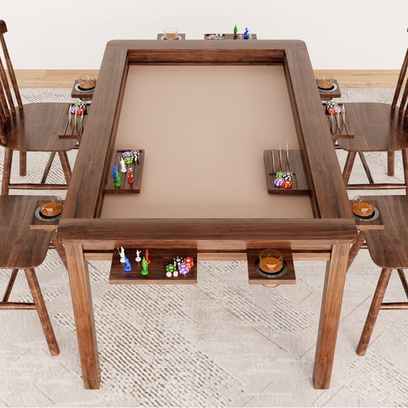 Orithm Board Game Table with Removable Table Top, 54” x 31” Play Area, Gaming and Dining Table with EVA Play Mat, Detachable Cup Holders and Trays for 6 Players, for Card, DND and Poker, Walnut