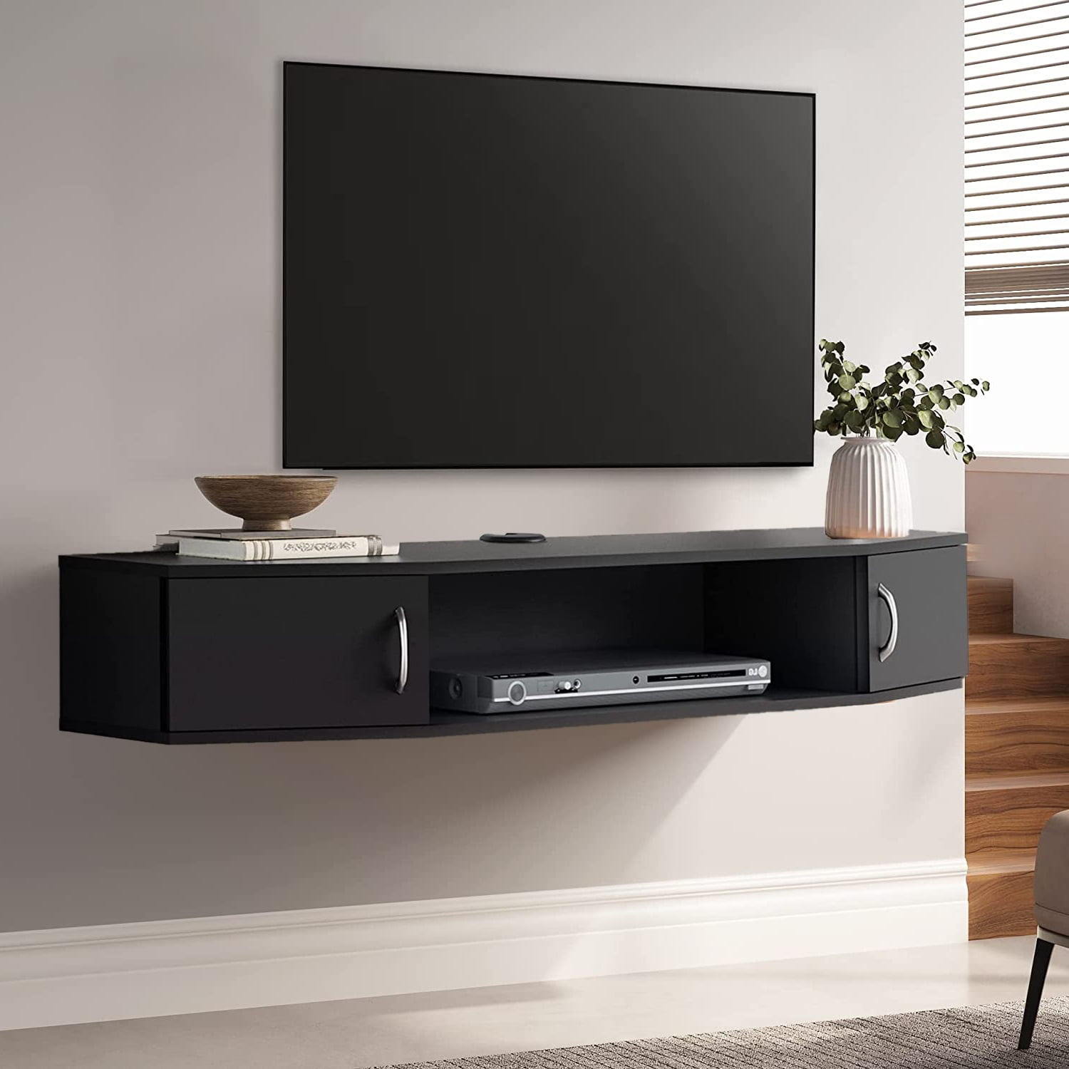 FITUEYES Floating TV Stand with Colorful LED Light, Wall Mounted TV