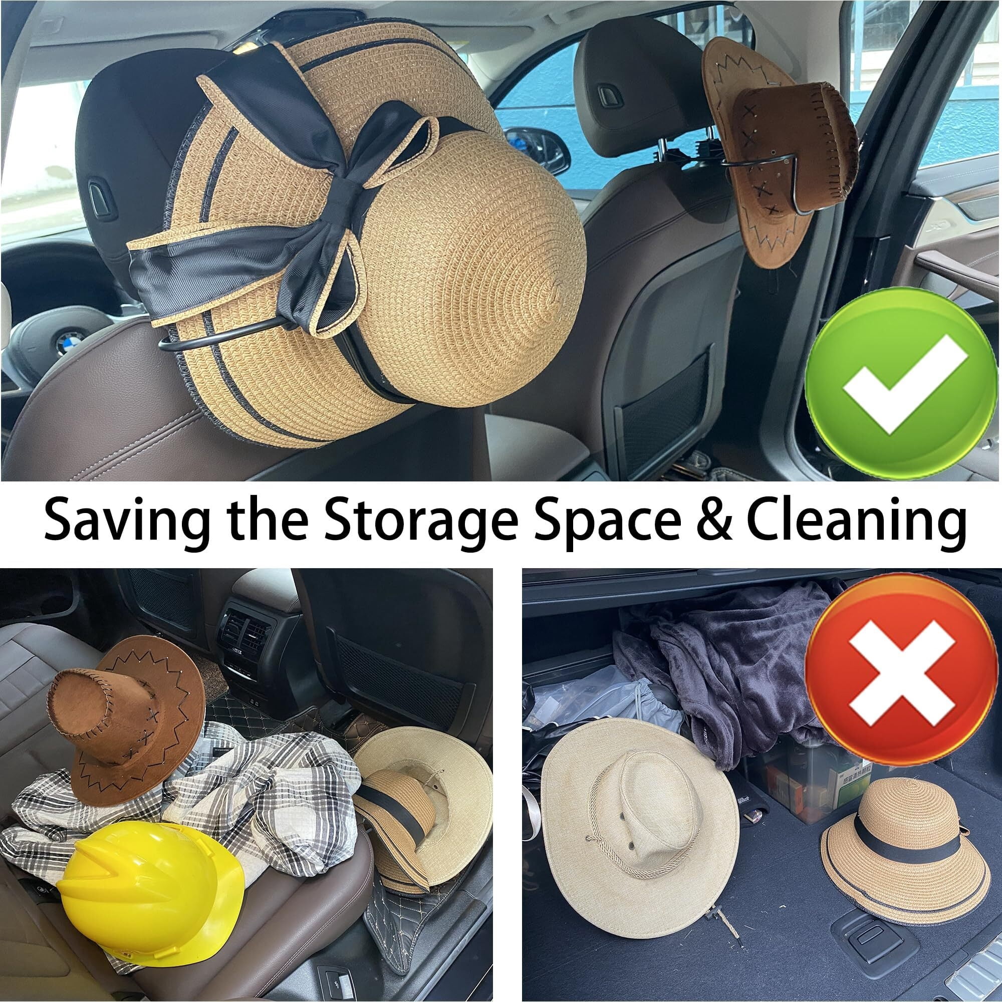 Cowboy Hat Holder for Truck, Car Hat Holder, Cowboy Hat Rack for Truck Suv Car Coat Hanger Hard Hat Holder for Truck Seat Car Accessories