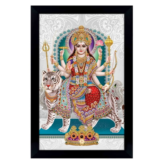 IBA Indianbeautifulart Goddess Durga Picture Frame Religious Poster Black Wall Frame Deity Photo Frame Wall Decor For Home/ Office/ Temple-6 x 8 Inches