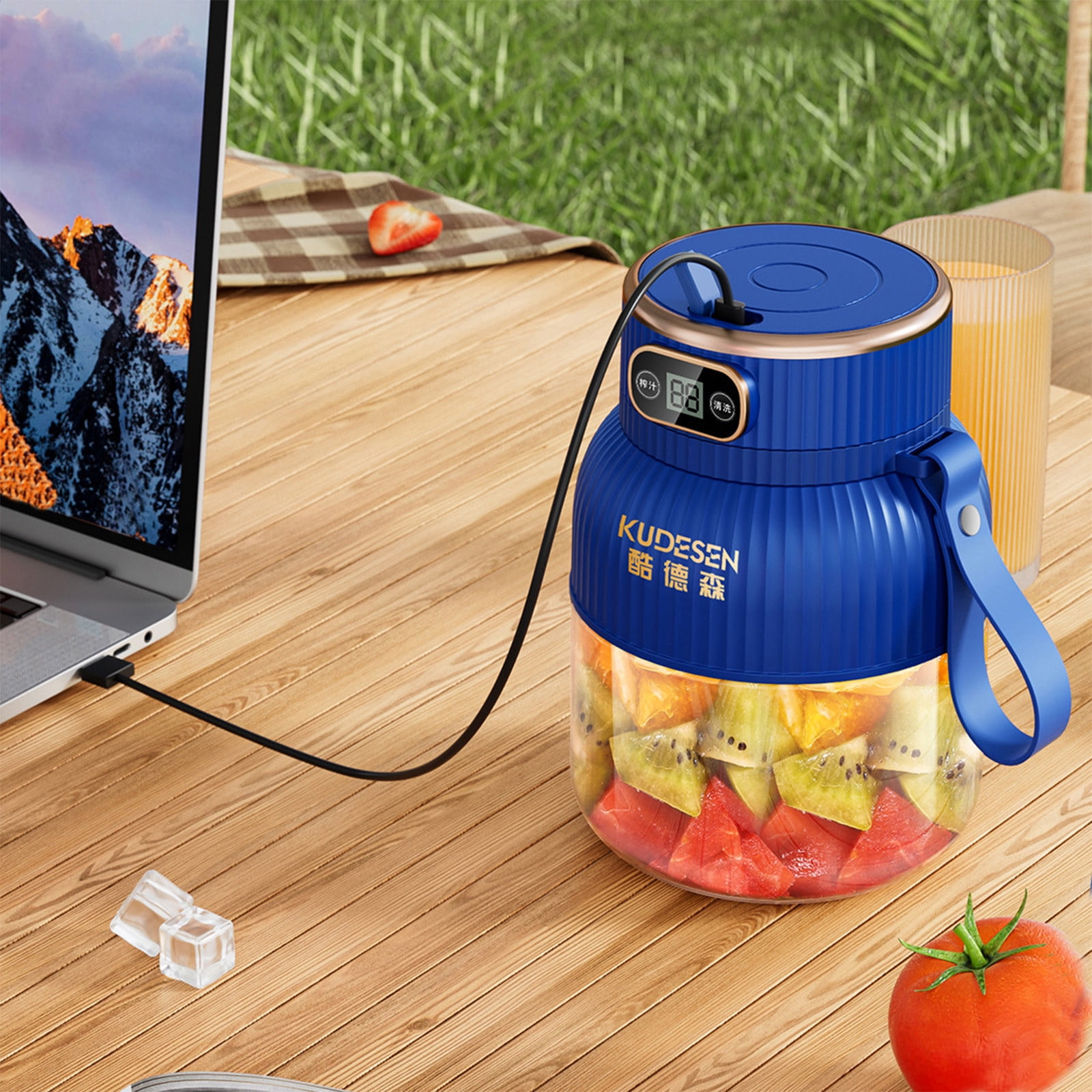 RoamHome Mini Juicer for Fruit & Vegetable, 600ml Handheld Portable Electric Blenders, Household Juicer for Home Travel Outdoor Rechargeable, Kitchen Supplies, Gift for Family Friend (Blue, 1PC)