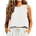 thumbnail image 2 of Noric Women's Cotton Linen Tank Tops Solid Color Crew Neck Casual Loose Fit Summer Beach Crop Pullover Tops, 2 of 9