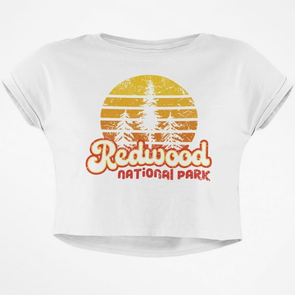 National Park Retro 70s Sunset Redwood Junior Boxy Crop Top T Shirt