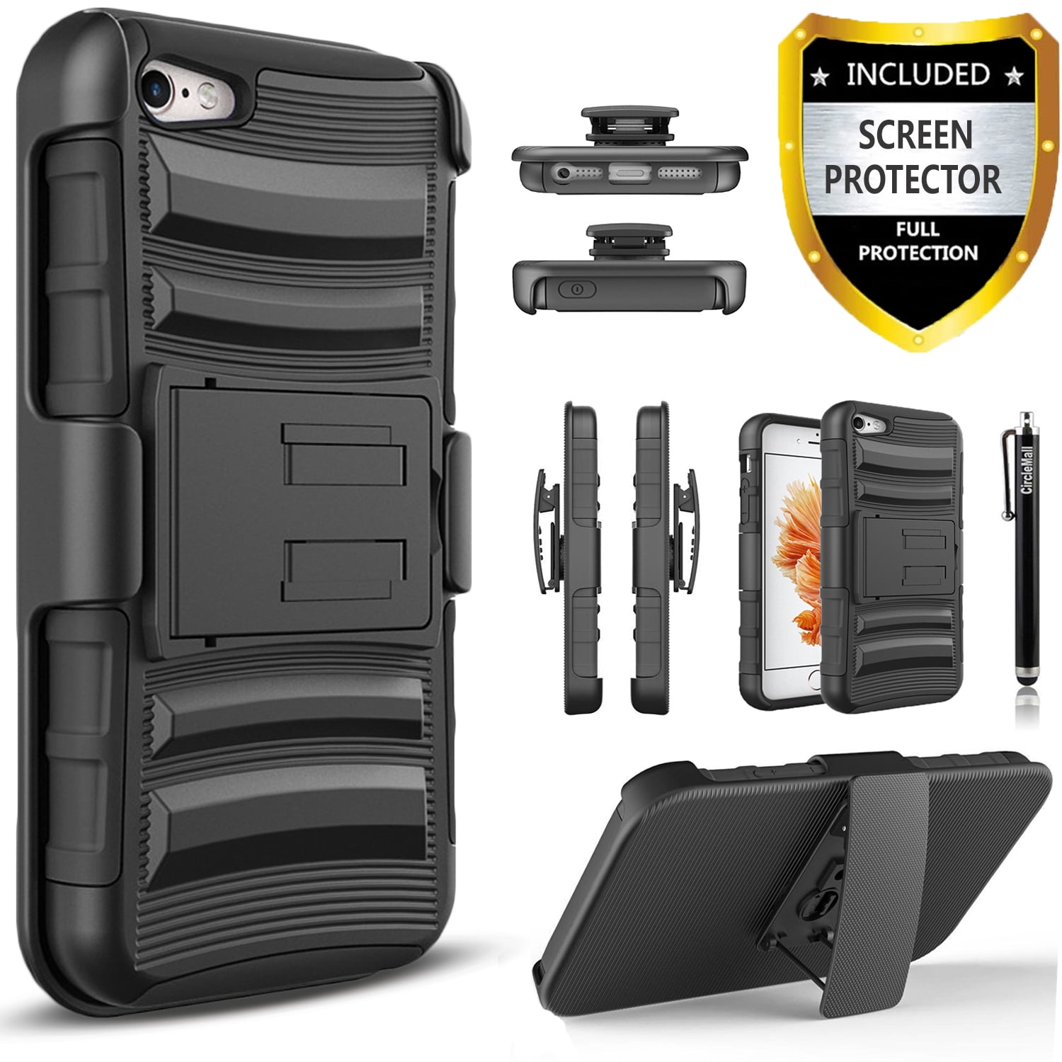 Full Body Military Grade Protection with Carrying Belt Clip | 2-in-1 Screen Protector & Holster Case AlphaCell Cover Compatible with iPhone 7/8 NOT Plus Protective Drop-Proof Shock-Proof