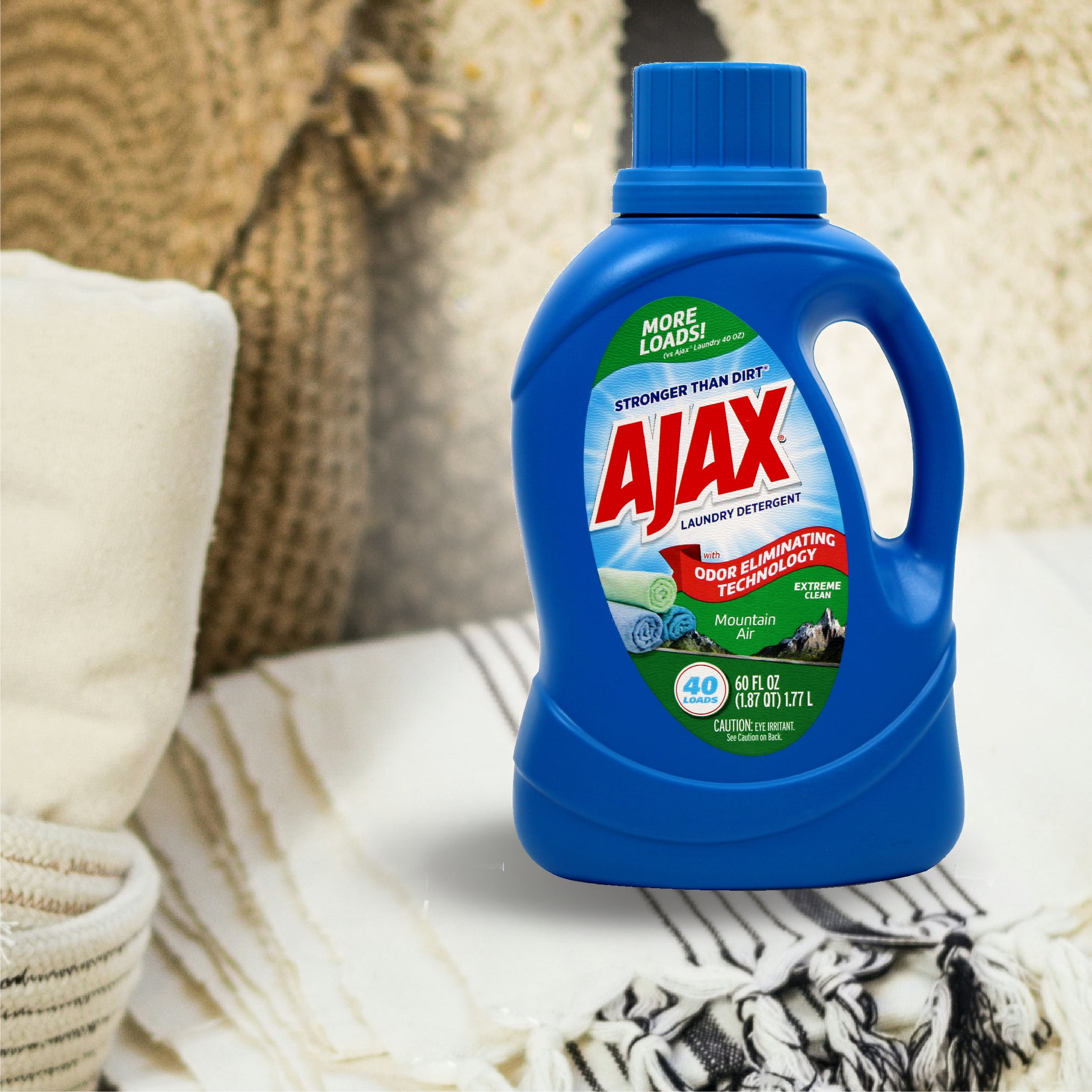 Ajax Mountain Air Liquid Laundry Detergent – Totally Awesome Cleaner with Deep Clean Power, Stain & Odor Remover, HE Compatible, 60oz (Pack of 4), 160 Loads, Long-Lasting Fresh Scent