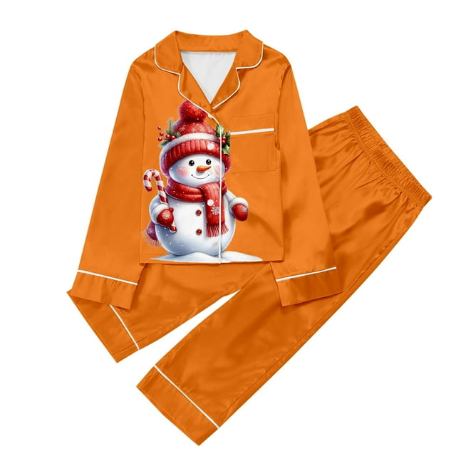 WEAIXIMIUNG Children's Christmas Print Long Sleeve Trousers Cardigan Children's Pyjamas Two Sets 5-6 Years