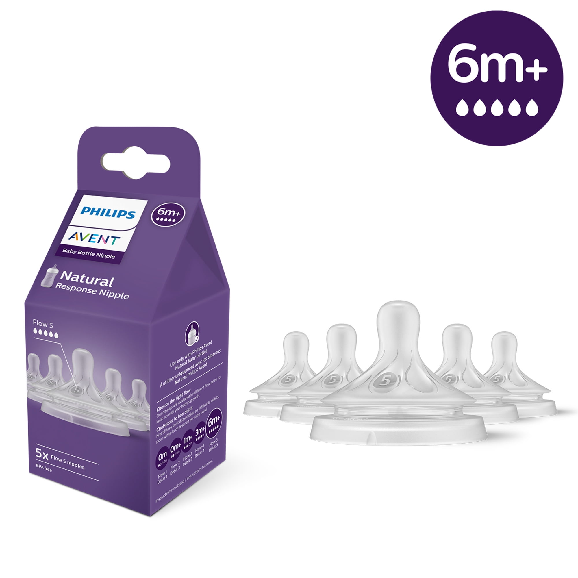 (4 pack) Philips Avent Natural Response Nipples, Extra Fast Flow (Flow 5), 5-Pack, SCY965/05