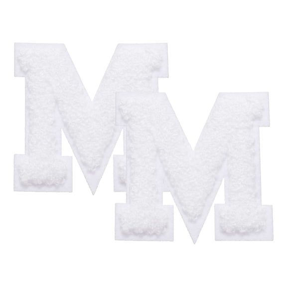 Uxcell 2 Pcs Letter-M Iron-on Patches, Chenille Letters Patches Cute Alphabet Embroidery Applique with Ironed Adhesive for Jackets Clothing Repair Bag Hat DIY Decor, White