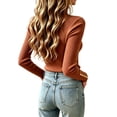 thumbnail image 4 of Women's Turtleneck Ribbed Knit Sweater Long Sleeve Slim Fit Pullover Tops with Cuff Buttons, XL, 4 of 5
