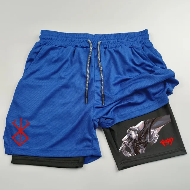 Berserk Guts-pantalones cortos deportivos 2 en 1 para hombre, Shorts transpirables de secado rápido para Fitness, correr, gimnasio al aire libre