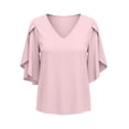 thumbnail image 4 of VEKDONE Womens 3/4 Length Sleeve Tops Summer Loose Fit V-Neck Casual Blouse Solid Color Lightweight Shirts Fashion Clothes Pink M, 4 of 9