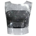 thumbnail image 1 of Chaleco de manga corta de red brillante para mujer: red de pesca con pedrería, sexy/casual, para todas las estaciones, talla real., 1 of 2