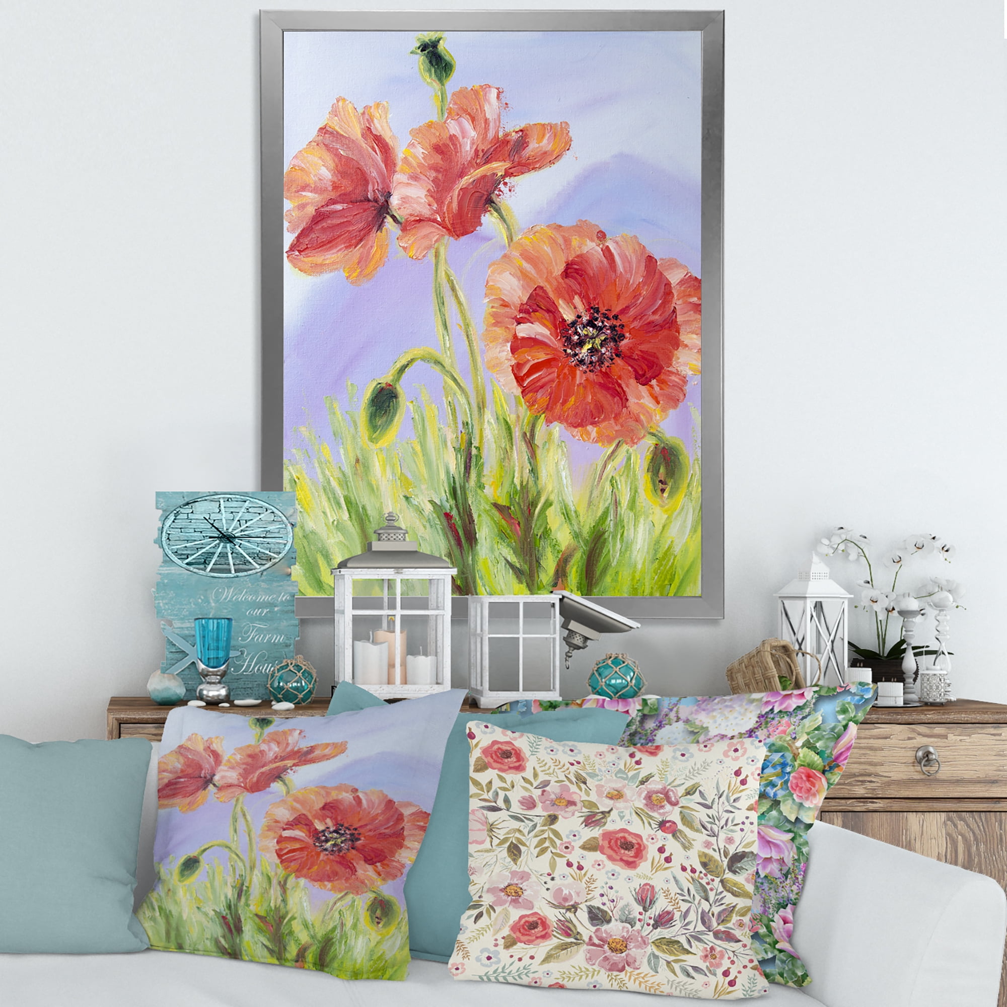 Designart 'Blossoming Poppies At Dawn' Traditional Framed Art Print