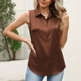 thumbnail image 6 of Womens Silk Satin Sleeveless Button Down Shirts Blouses Solid Casual Loose V Neck Classic Tank Tops for Work Office (S,Brown), 6 of 6