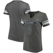 Seattle Mariners Majestic Women's Two Seamer V-Notch T-Shirt - Gray/White