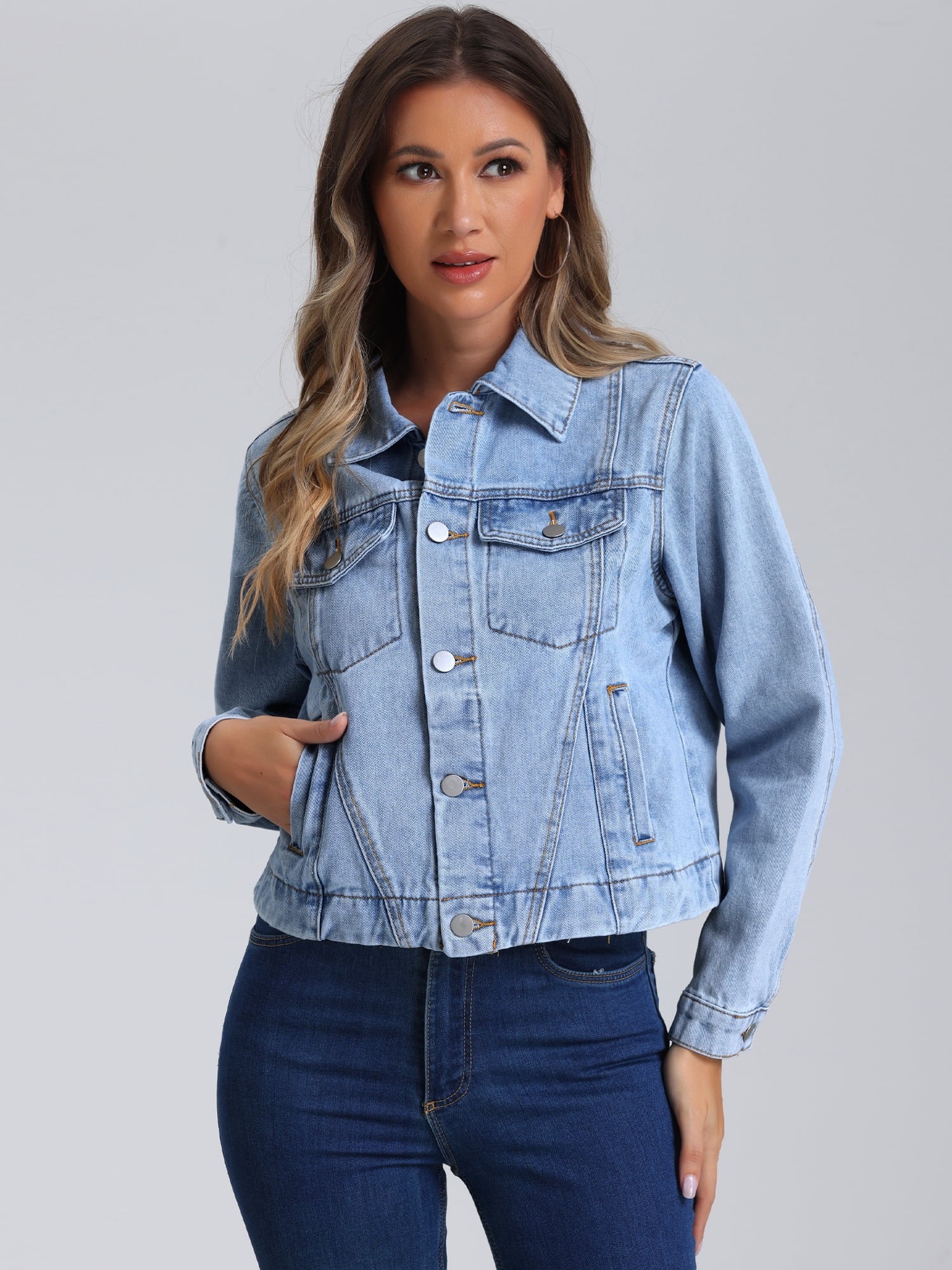 DARING DIVA Women's Vintage Casual Classic Denim Jacket XS Light Blue