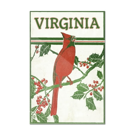 Manzanita Perch Multi Branch - Virginia - Cardinal Perched on a Holly Branch (8x12 Acrylic Wall Art Gallery Quality)