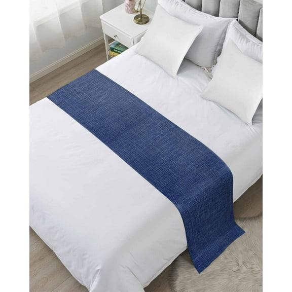 Xipuska Vintage Navy Blue Bed Runners for Cal King Size Bed, Decorative Bed Throws for Foot of Bed, Farmhouse Retro Dark Solid Color Linen Texture Bed Runner Sofa Throw Bedding Scarf for Bedroom